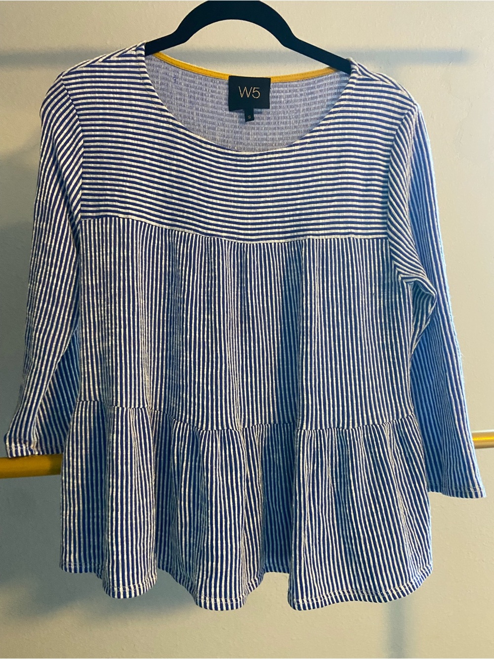 W5 Blue and White Striped Peplum Tunic